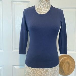 Banana Republic Comet blue 3/4 sleeve top cotton blend gold buttons accent Small